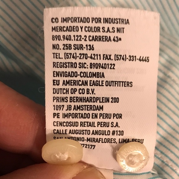 American Eagle Outfitters Mens Dress Shirt Aqua and White Stripe Size L - Picture 5 of 8